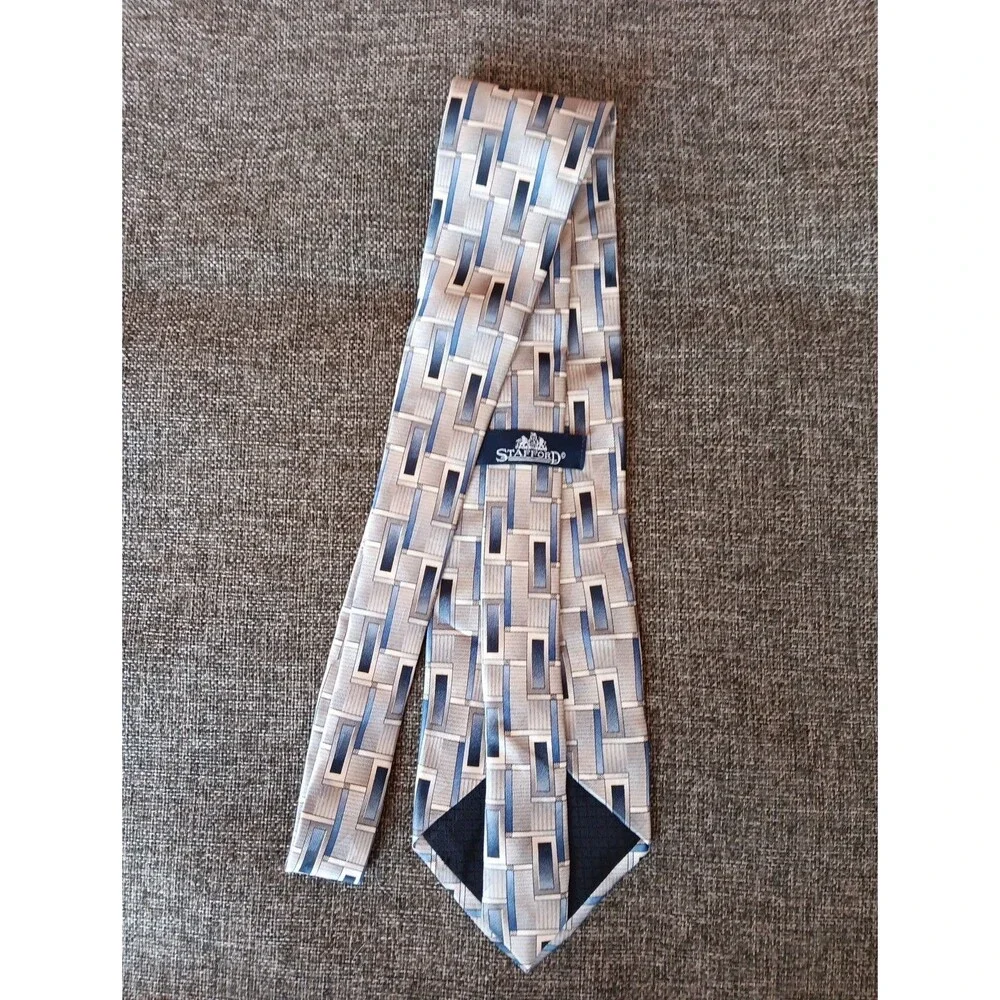 Tie 70s 80s 90s Y2K Mens Stafford Silk Gray Blue White 4 Wide 61 Long
